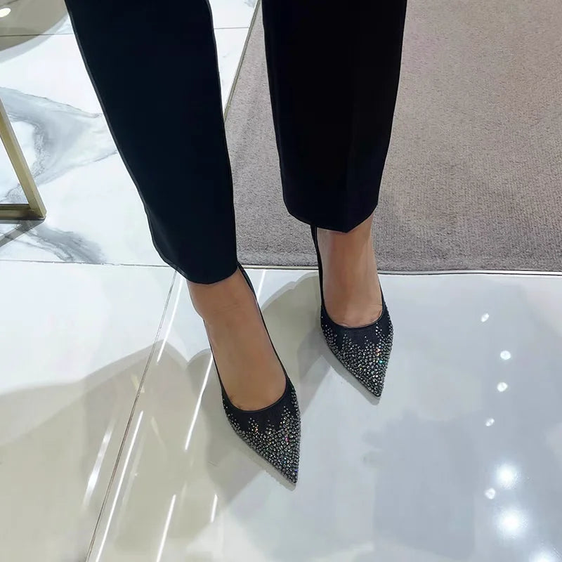 Mesh Pointed Shallow Mouth Sexy Pump Heels Stiletto Shoes Bridal Shoes