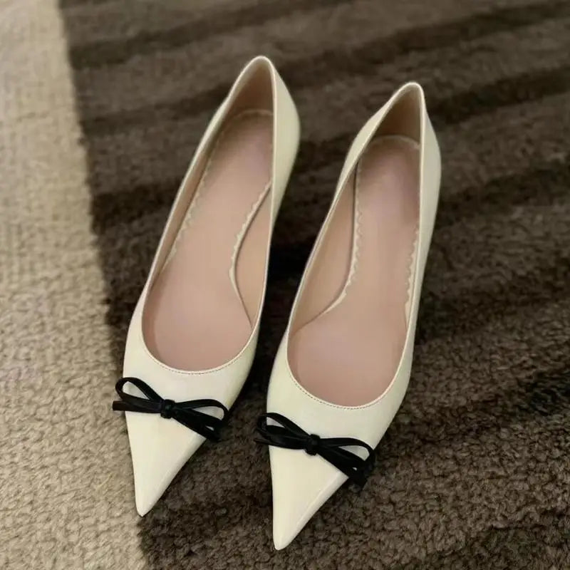 Butterfly Knot Color Blocked Shoes for Women Pointed Shallow Mouth Slim Heel High Heels