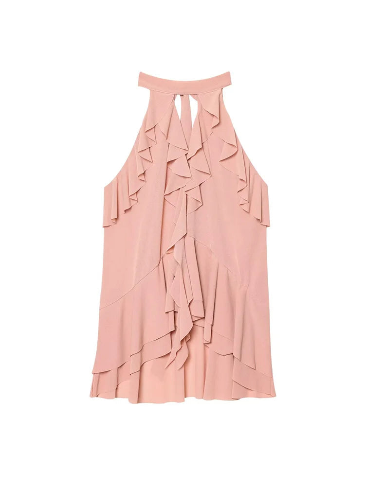 Summer Top Women Halter Blouse Ruffles Thin Causal Chic Tops