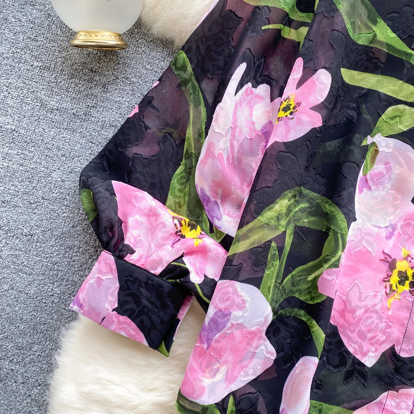 Floral Print Women Shirt Summer Lantern Sleeve Retro French Loose Blouse