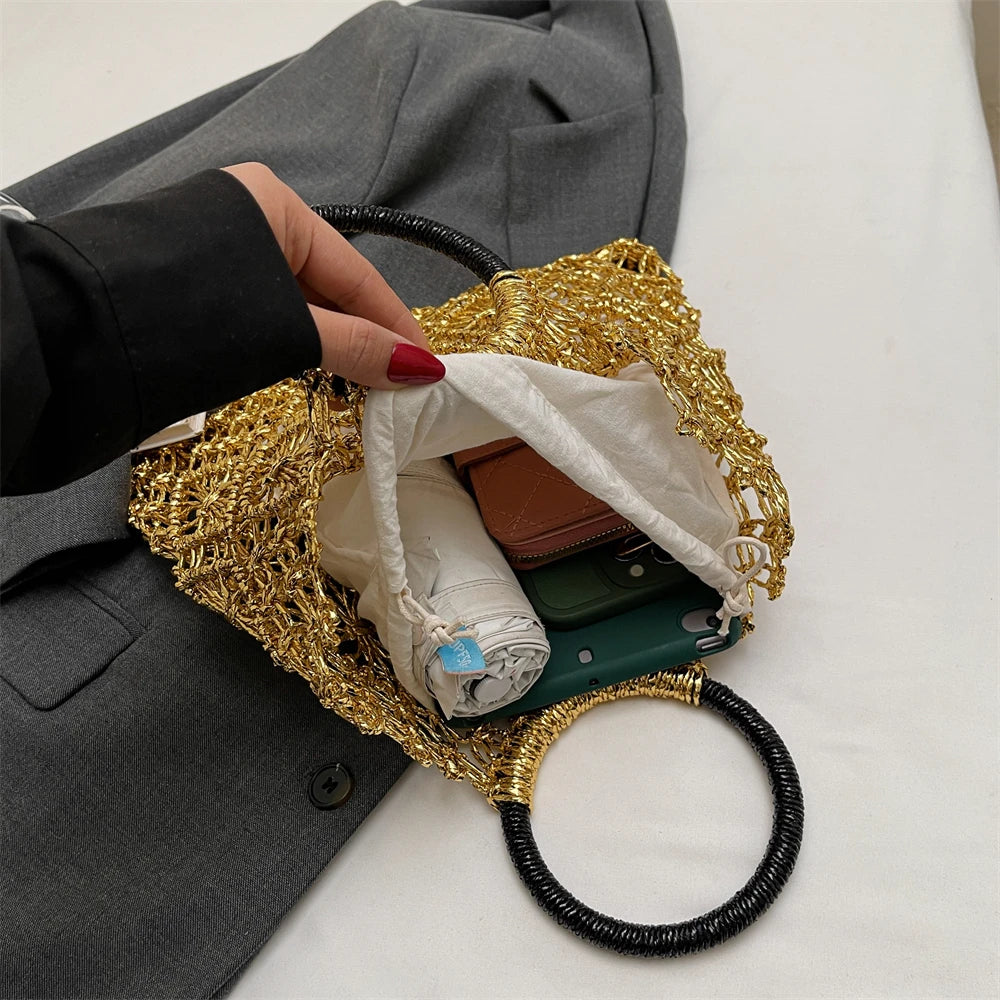 Handmade Woven Design Round Handle Handbags For Women