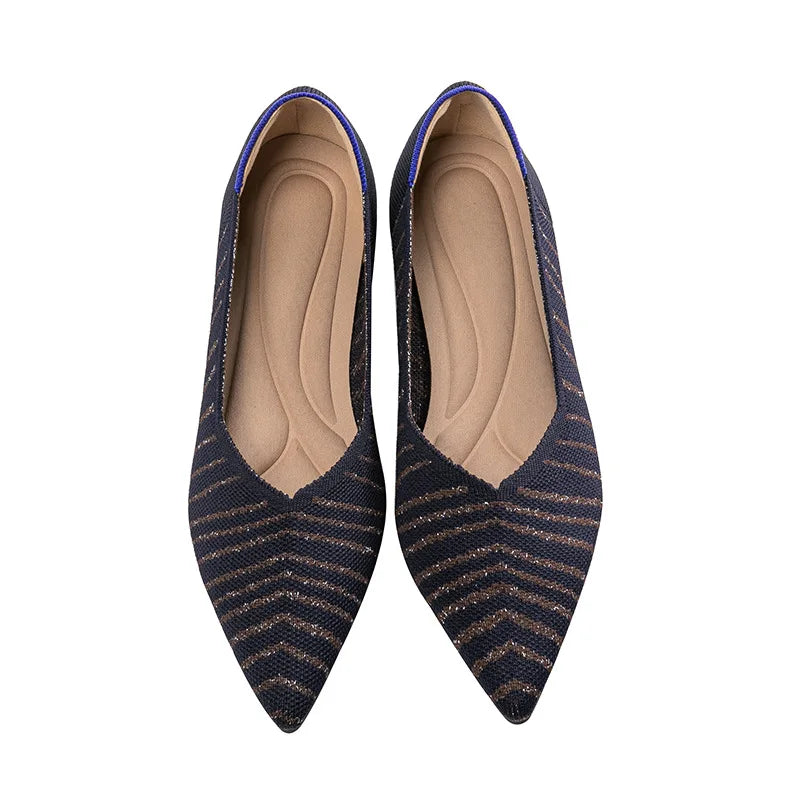 Women's leisure flat shoes pointed knitting elastic comfortable shoes