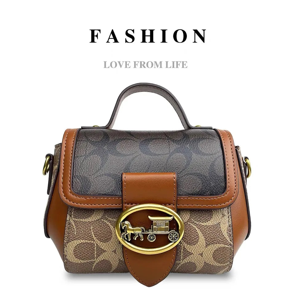 contrasting color women's bag, high-end carriage crossbody bag, portable box bag