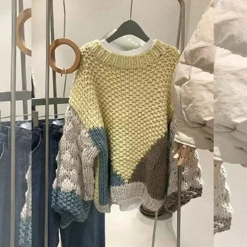 Women Pullovers Knitted Sweater Round Neck Full Sleeve Sweaters Loose Jumpers