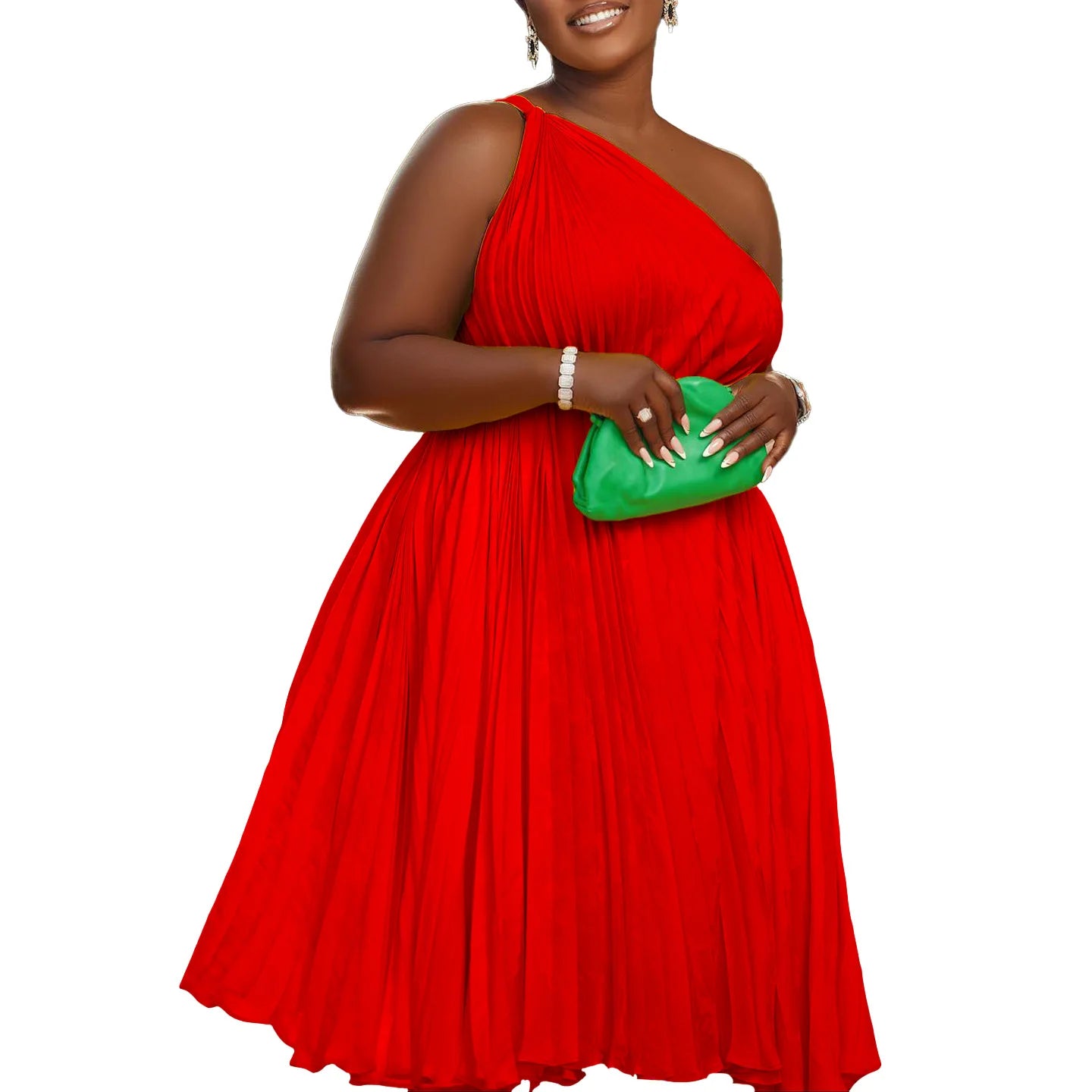 Women Sleeveless Pleated Polyester Knee-length Dress for Women