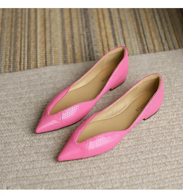 French Pointed Leather Shoe Simple Comfort Sheepskin Elegant Low Heel Shoes