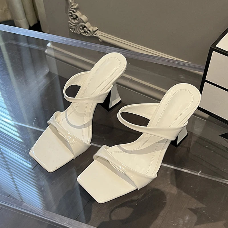 Elegant Square Toe Slippers Women's Design High Heel Mules