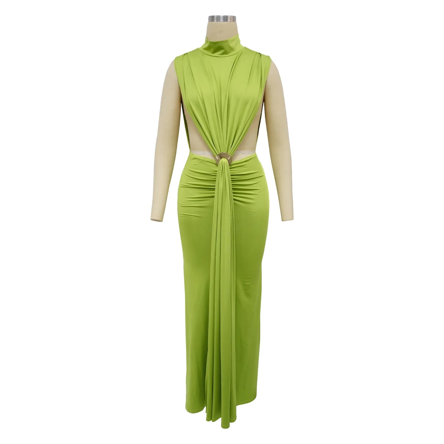 Women O-neck High Split Stacked Bodycon Maxi Dress Evening Party Club Dress