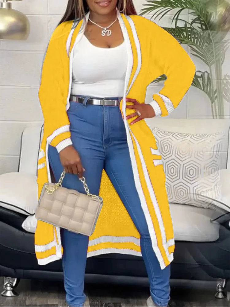 Plus Size Women's Long Sleeve V-Neck Maxi Cardigan Button Down Thick Casual Cardigan
