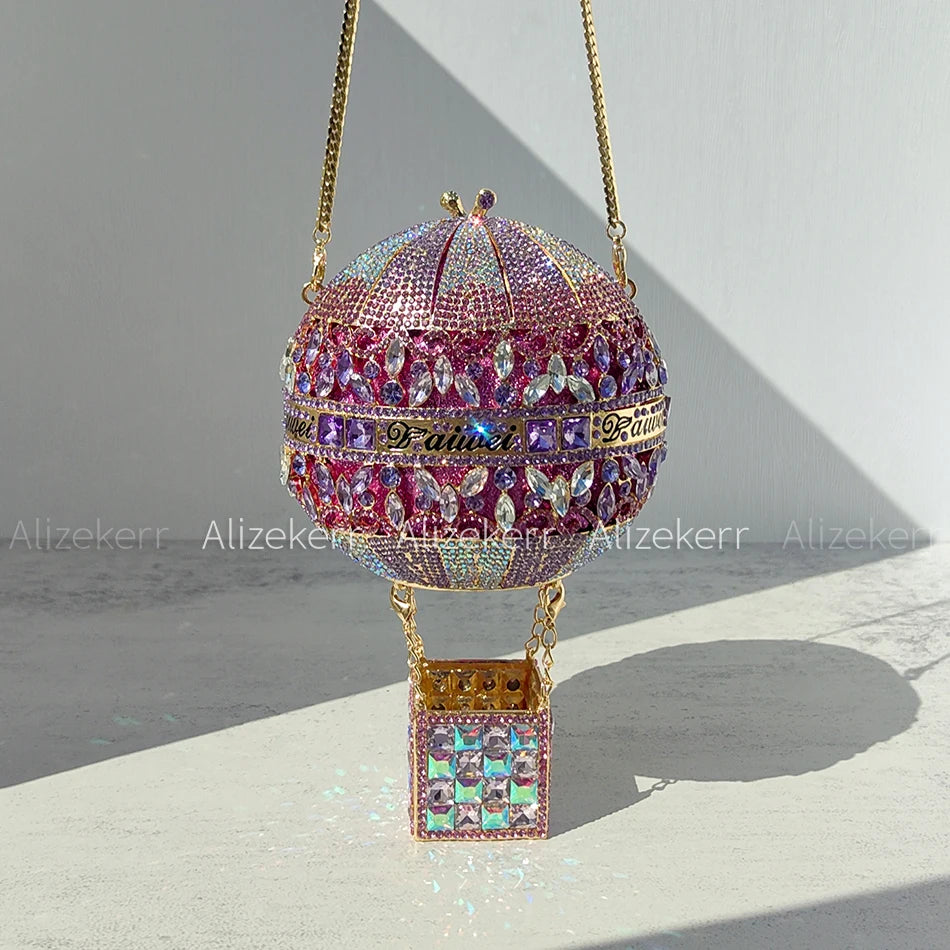 Balloon Shaped Crystal Evening Bags Women Luxury Classy Unique Clutch Purse