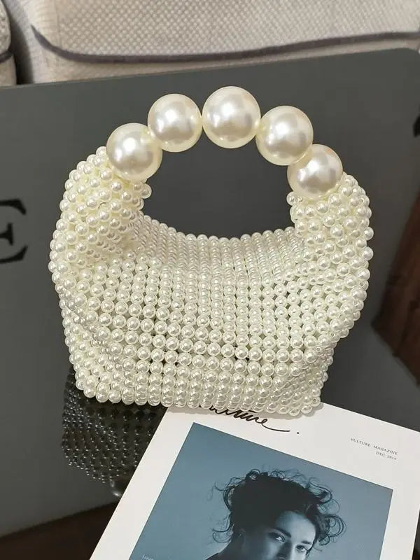 Handmade New Pearl Handbags For Women Trendy Portable Purse Party Shoulder Clutch Bag