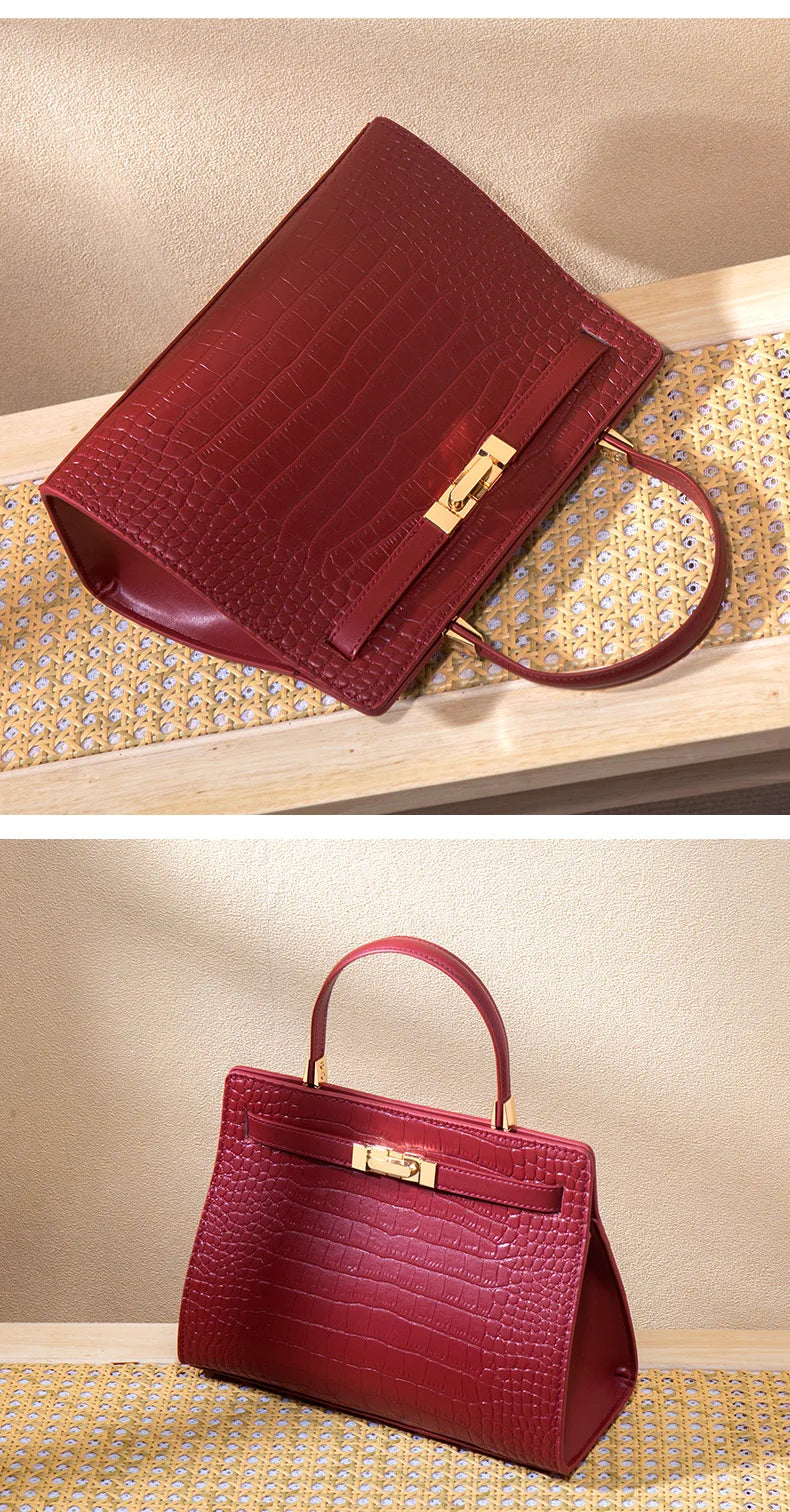 Genuine Leather Women's Bag, Red Mother's Shoulder Bag
