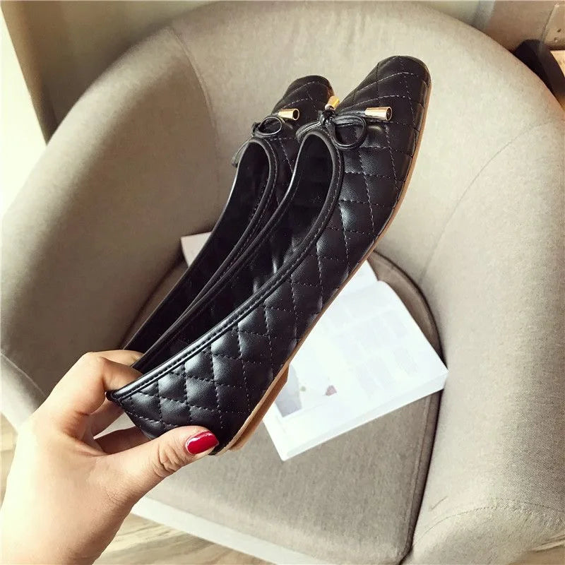 Women Flats Square toe Soft Ladies Shoes Ballet Flats Black Gold Color