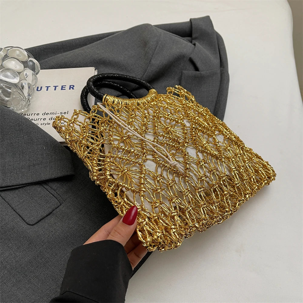Handmade Woven Design Round Handle Handbags For Women