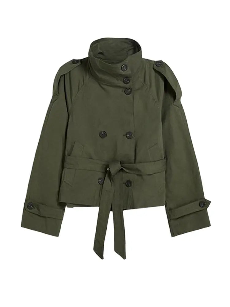Vintage Women's Belted Jacket Coat Loose Fit Long Sleeve Button Down Coats