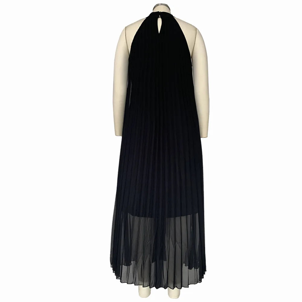Plus Size Women Maxi Dress sleeveless Halter Hollow Out Maxi Dress