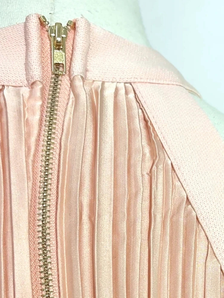 Sexy Halter Neck Cutout Pleated A-line Long Dress Pink Sleeveless Backless Party Dress