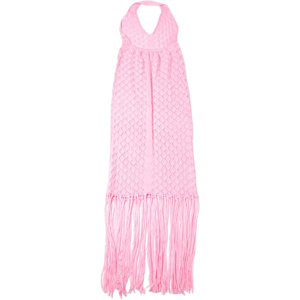 Sexy Deep V Neck Halter Tassel Women Knitted Long Bodycon Dress Maxi Dress
