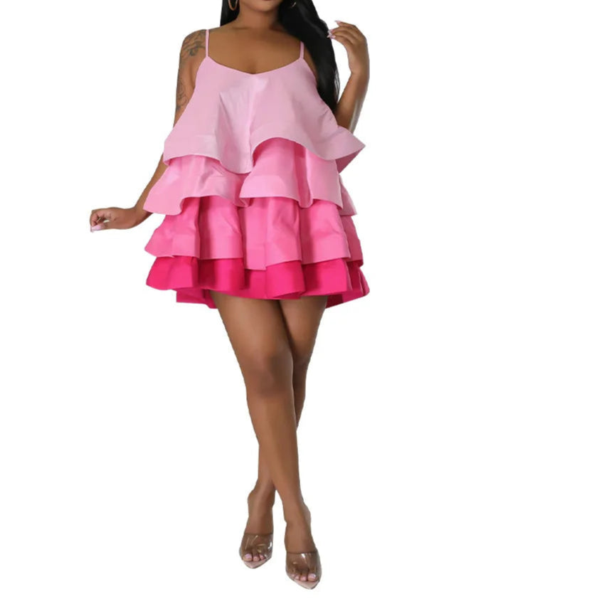 Women Spaghetti Strap U Collar Sleeveless Party Mini Fairy Satin Dress