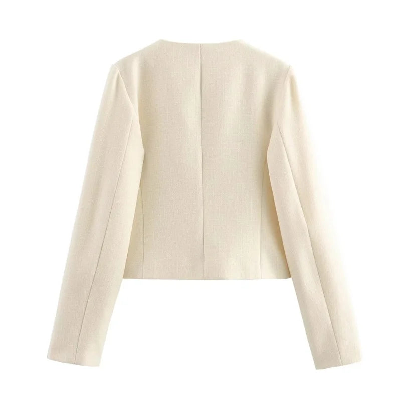 Cropped Tweed Jacket Woman Coat Button Long Sleeve Elegant Jackets For Women Short Coats Outwears