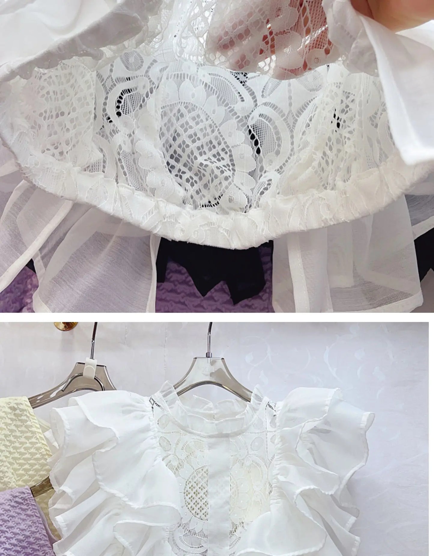 Women Blouse Shirts Stand Collar Y2k Tops Ruffles Lace Sexy Blouses