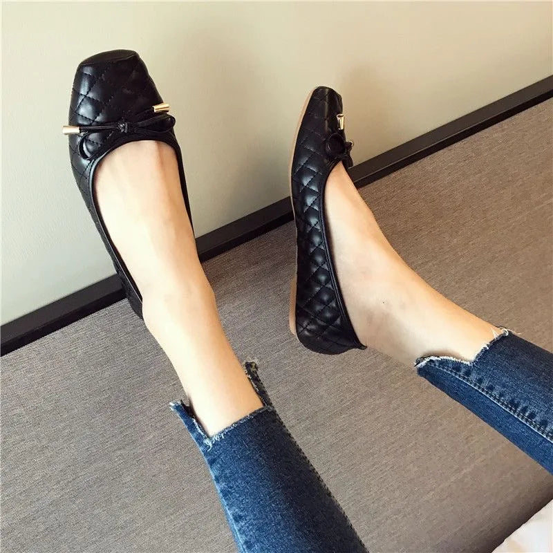 Women Flats Square toe Soft Ladies Shoes Ballet Flats Black Gold Color