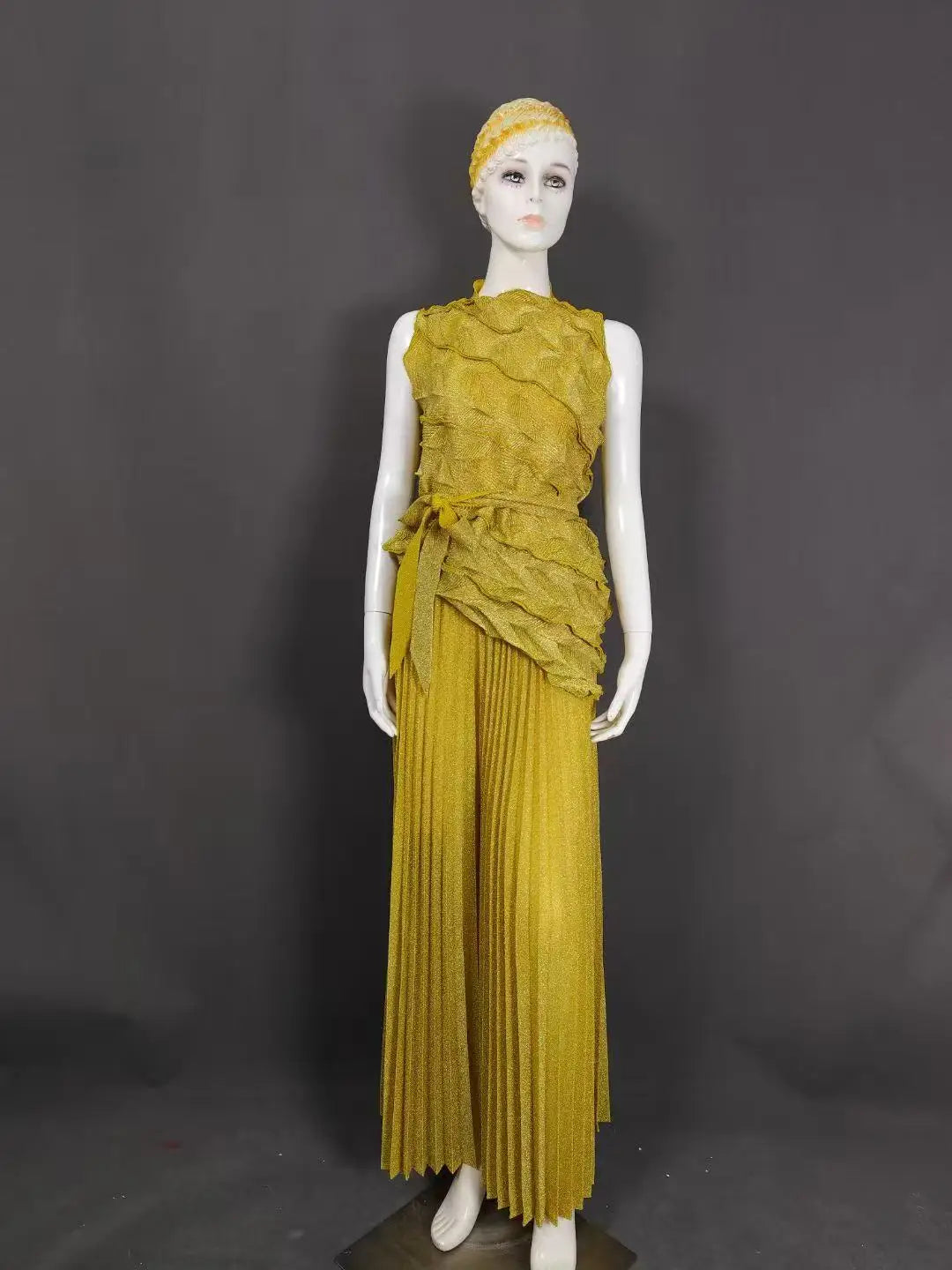 Women's Casual Sleeveless Blouse and Loose Wide Leg Pants Two-piece Set