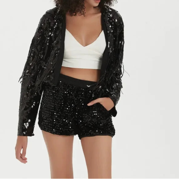 New Long Sleeve Sequin Tassel Patchwork Coat Cardigan Jacket