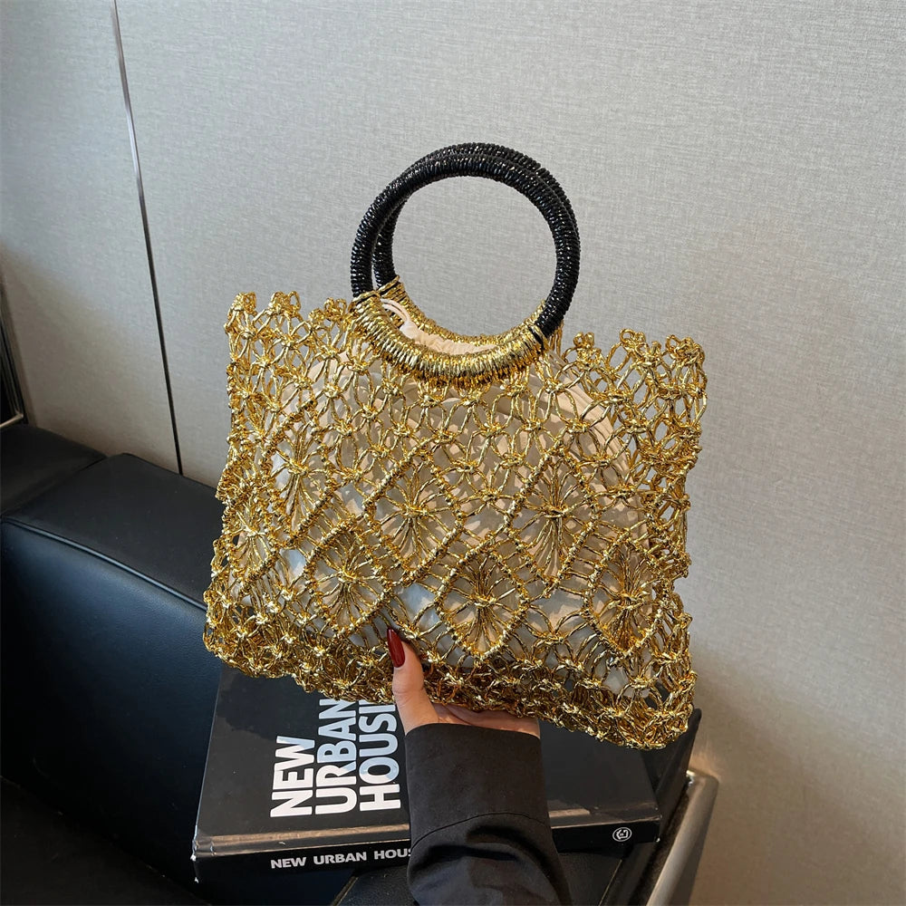 Handmade Woven Design Round Handle Handbags For Women