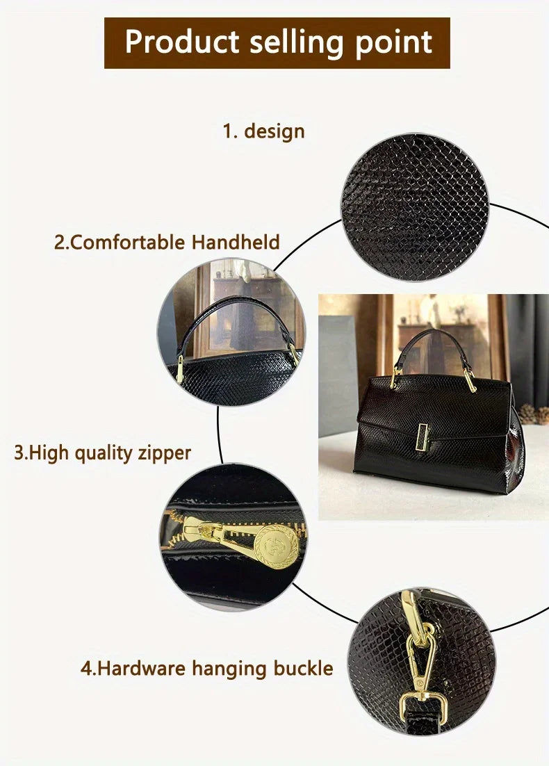 High End Women's Black Bag, Large Capacity Hand-Held Crossbody Bag