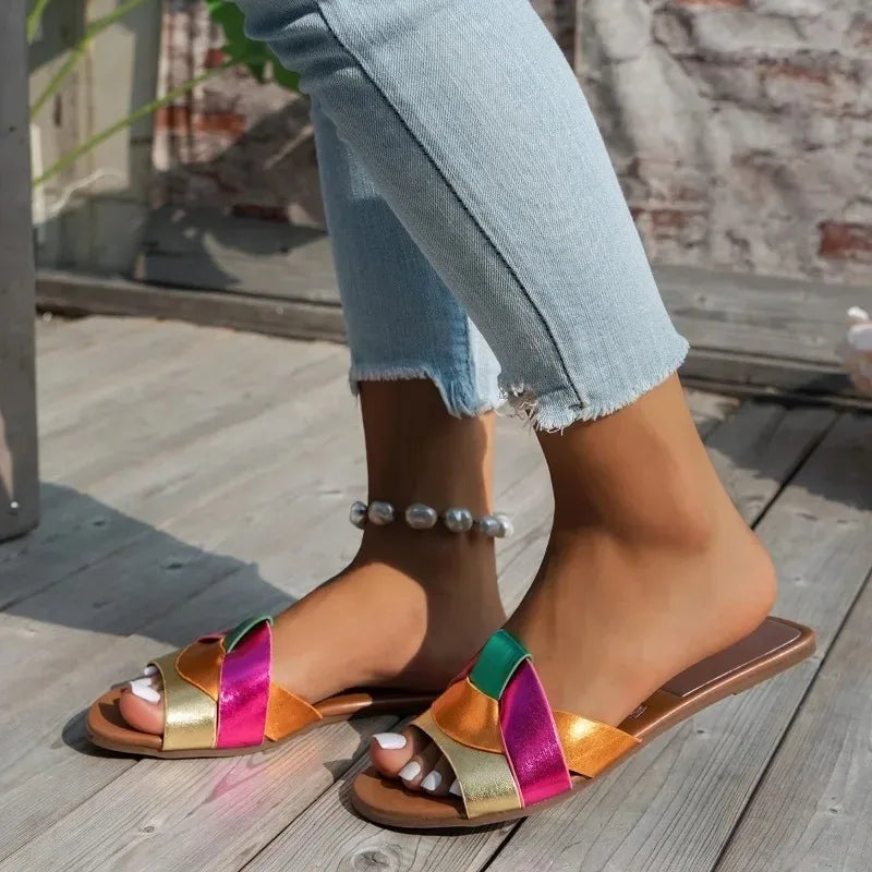 Flat Sandals Low Heel Comfortable Slippers Sexy Peep Toe Shoes Luxurious Outdoor Beach Sandals