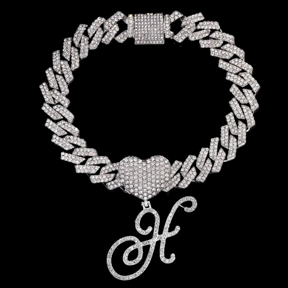 A-Z Cursive Initial Letter Cuban Anklets Bracelet For Women 14mm Iced