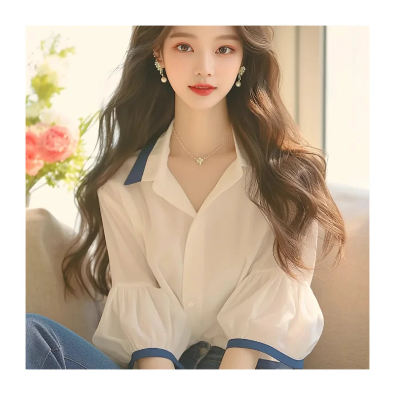 French Women's Blouses Chiffon Short Sleeve Women Tops