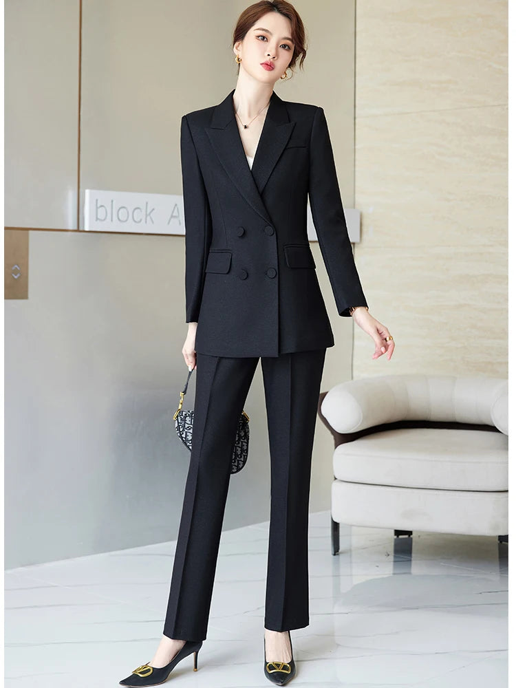 Blue Purple Black Women Blazer and Pant Suit Office Ladies Business Work Wear