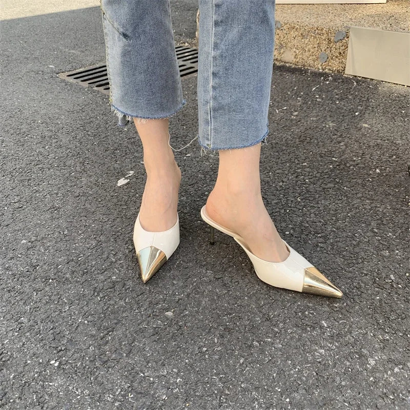 Pointed Toe Women Slippers Sexy Thin Heels Sandals Banquet Mule Shoes