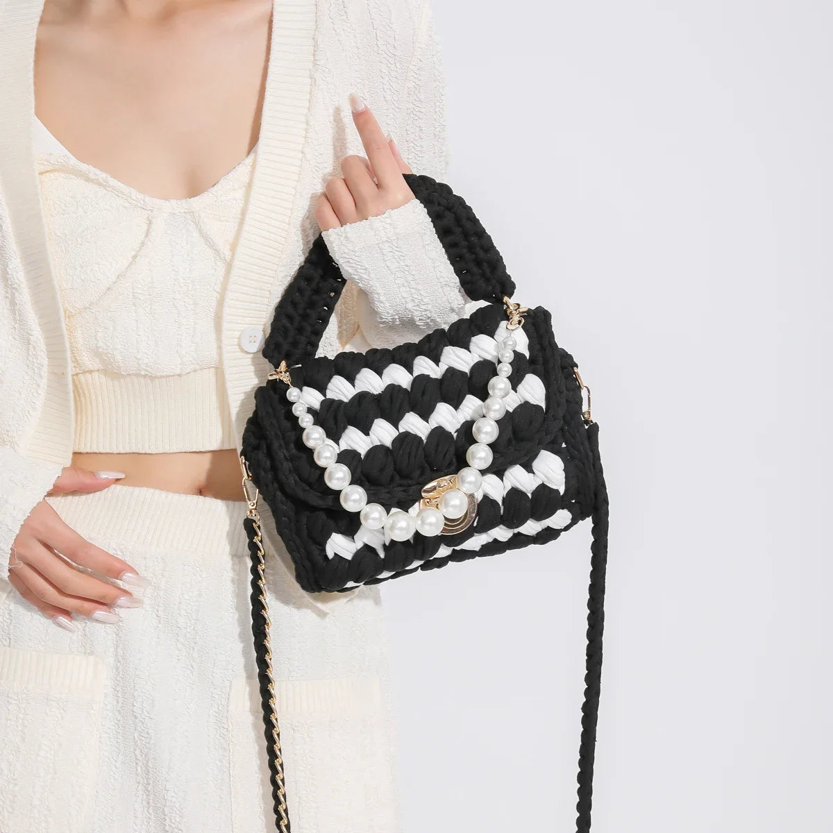 Crochet Bag Shoulder Bag Chunky Knit Handle Bag