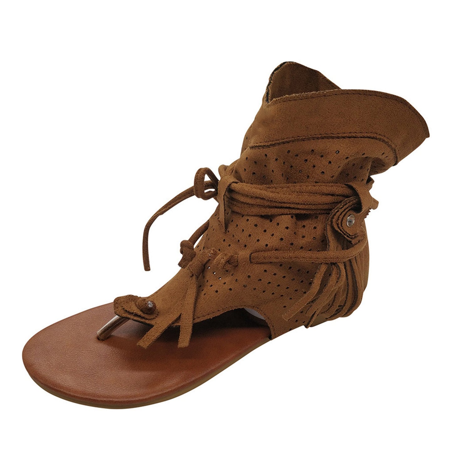 Sandals for Women Retro Bohemian Tassel Roman Beach Shoes Summer Clip Toe Gladiator Sandals
