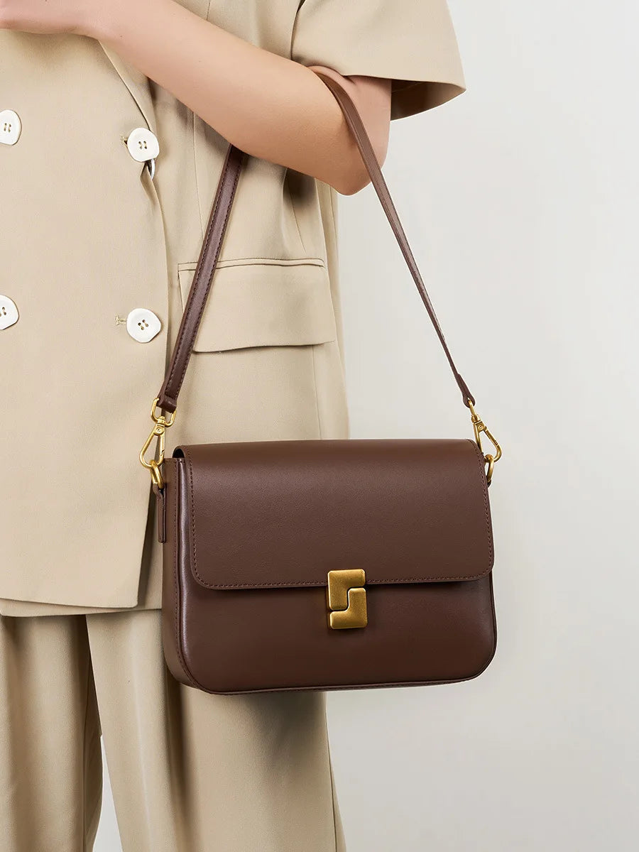 Genuine Leather Women Crossbody Bag Luxury Design Small Square Bag Cowhide Women's Bag