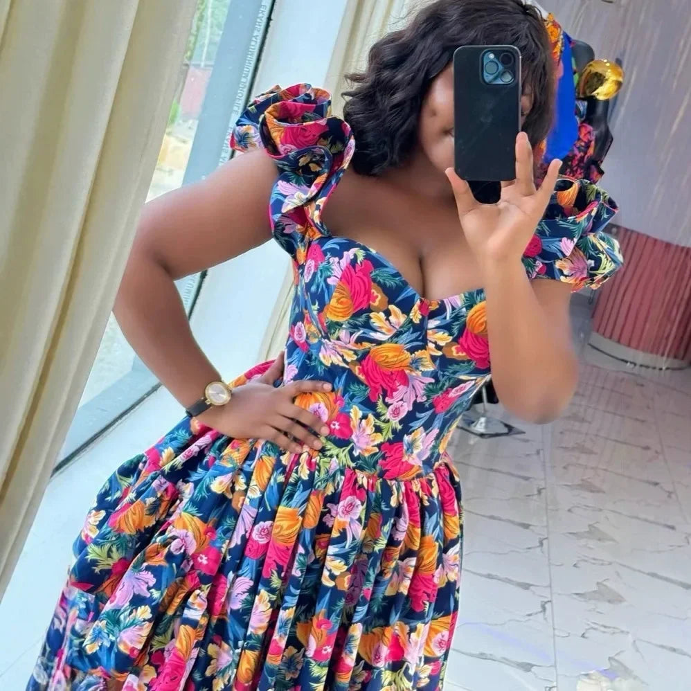 Women Summer Spring Africa Clothing Sleeveless Dress Sexy V-Neck Slim Dress