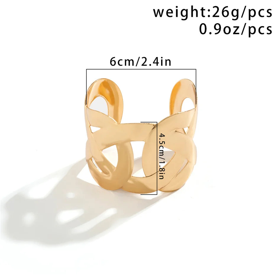 Punk Smooth Hollow Out Metal Wide Open Cuff Bangles for Women
