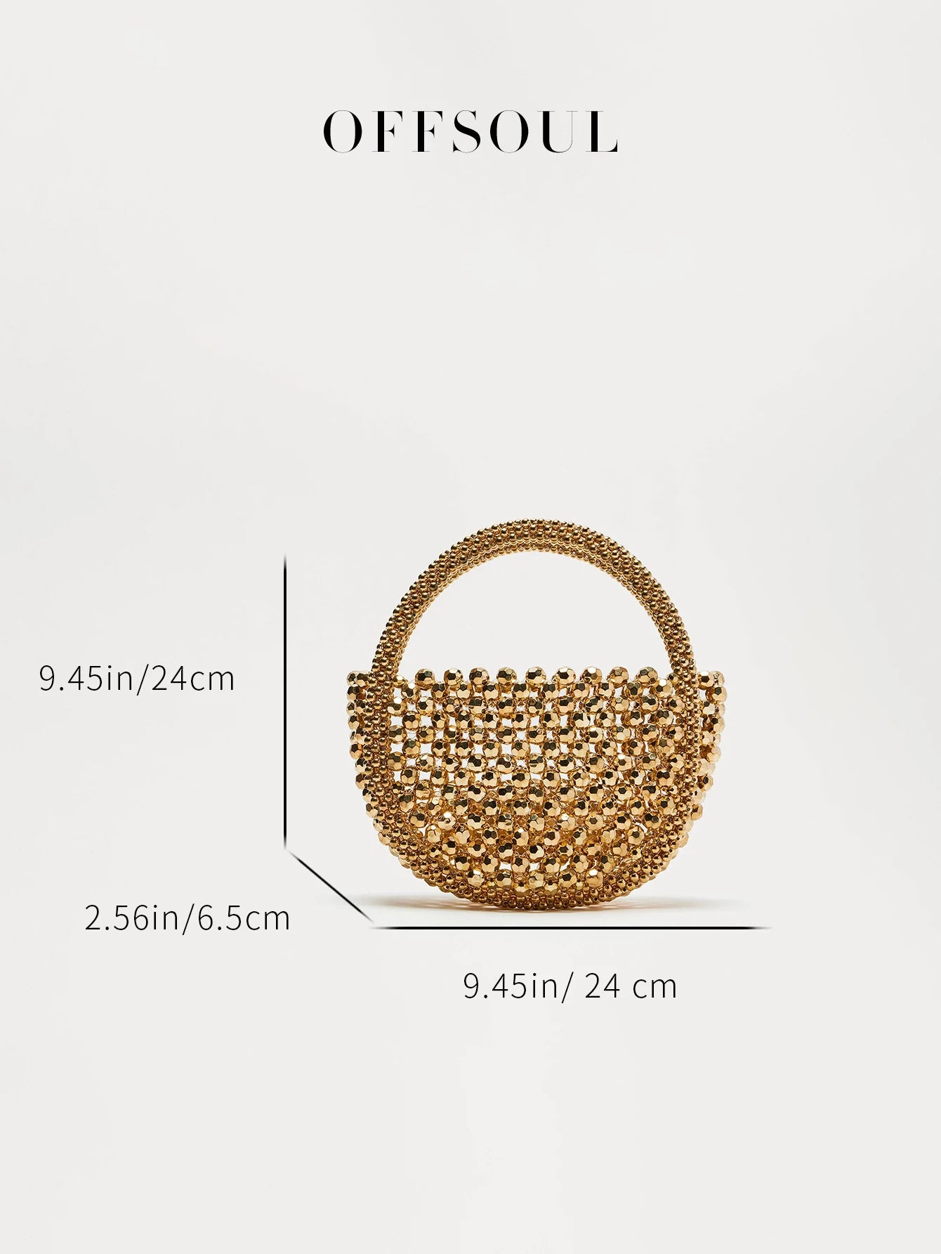 Hollow Hand-Made Metal Sense Gold Beads Woven Handbag Half-Round String Beads Pearl Bag