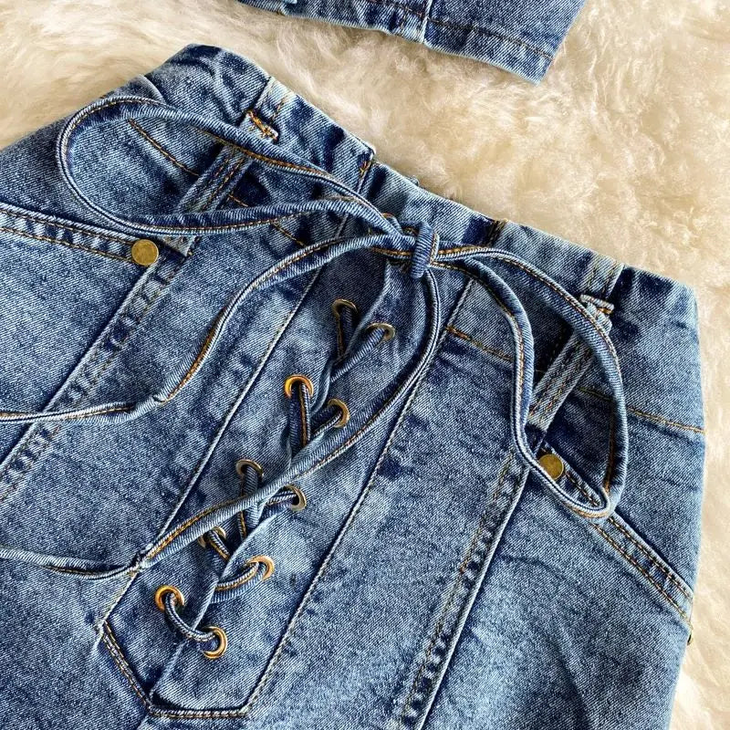 Denim Shorts Sets Shirts+Shorts Jeans 2 Pieces Sets Outfit
