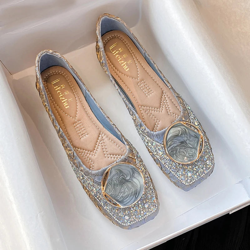 Flats Shoes for Women Rhinestone Slip-on Loafers Shoes