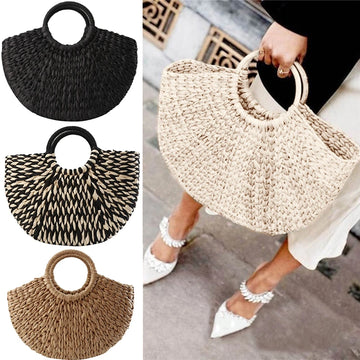 Women Straw Handbags Woman Handmade Woven Basket weave Handbag