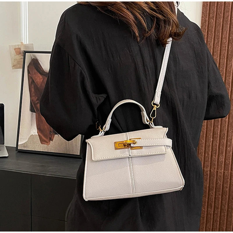 Luxury Trapezoidal Clutch Bag Hardware Lock Design Square Shoulder Handbag