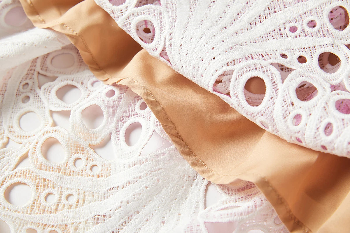 Flower Embroidery Maxi Wedding Guest Dress Women Flare Ruffles Sleeve Neck Colorful Long Robe