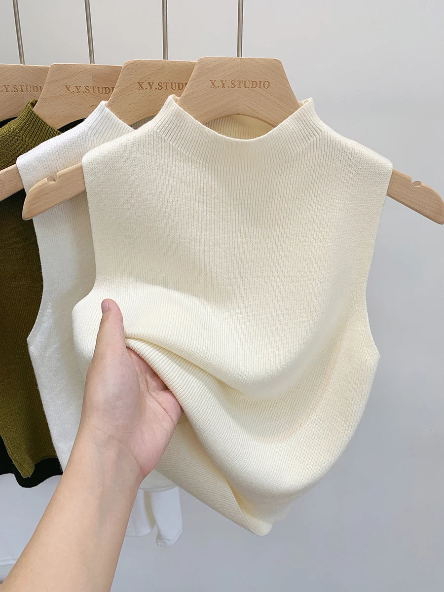 Women Knitted Tank Top Sweater Short Sleeveless Pullover Top