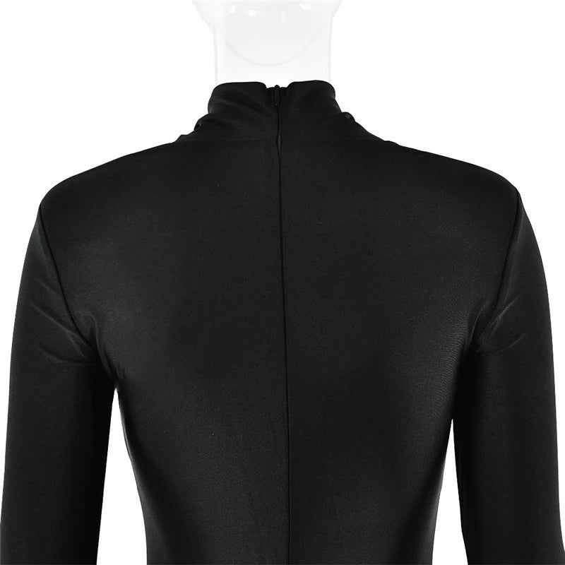 Hollow Out Long Sleeve Maxi Dress For Women Metal Buckle Bodycon Cocktail Dress