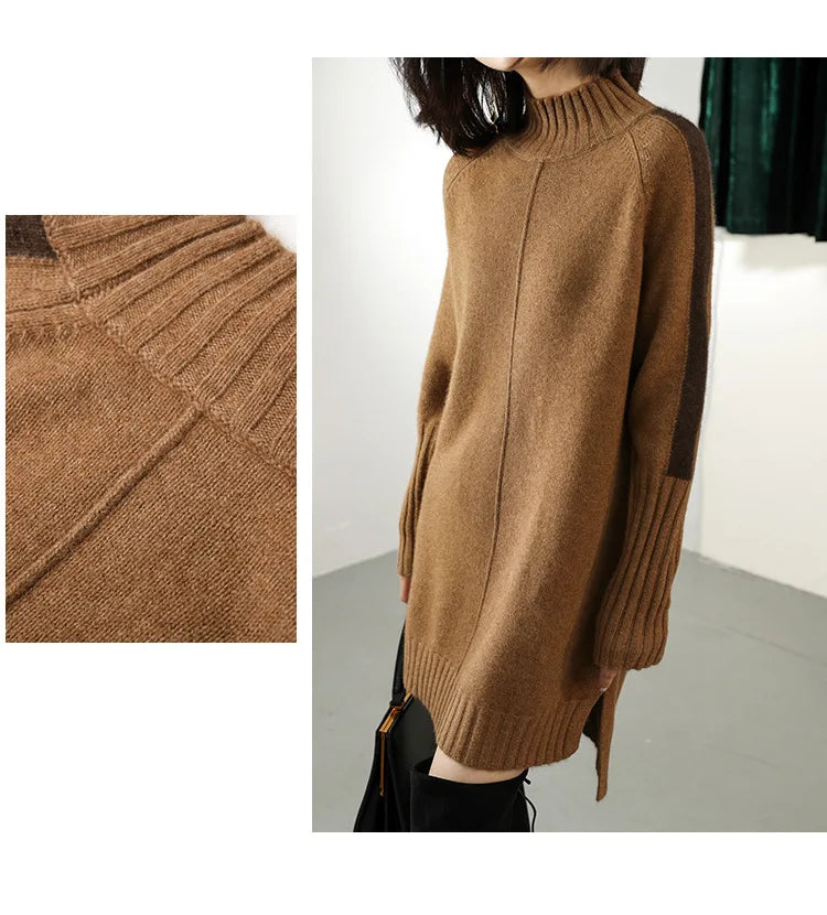 Turtleneck Knitted Sweater Women Pullovers Thick Jumpers Wool Knit Crochet Y2k Sweater