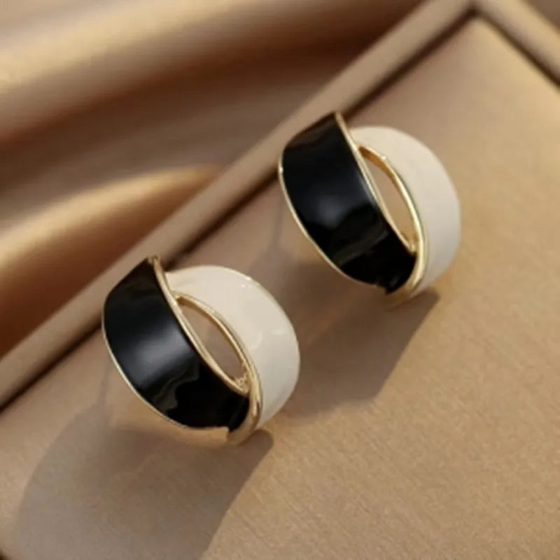 Double Arc Cross Enamel Stud Earring for Women Contrast Color Blue Geometric Earring